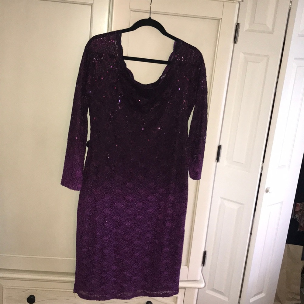 Purple ombré lace Midi dress with sequins detail.